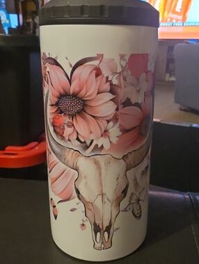 NaNa Pink Floral Bull Skull Tumbler